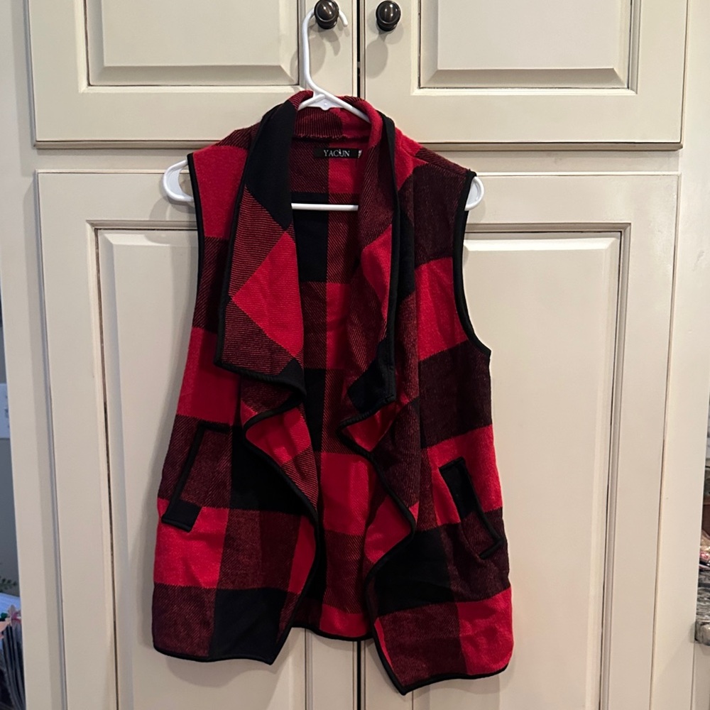 Red and Black Plaid Vest